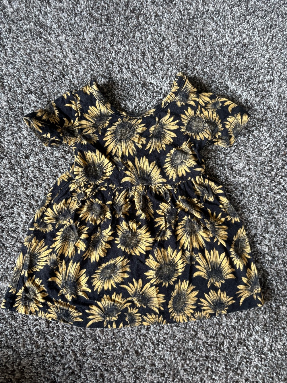 Girls Black Sunflower Print Casual Dress
